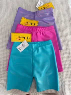 Dori Creations Kids' Shiny Bike Shorts BUNDLE - Turquoise, Hot Pink, Lavender